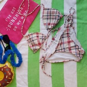 Vintage string bikini red white blue black